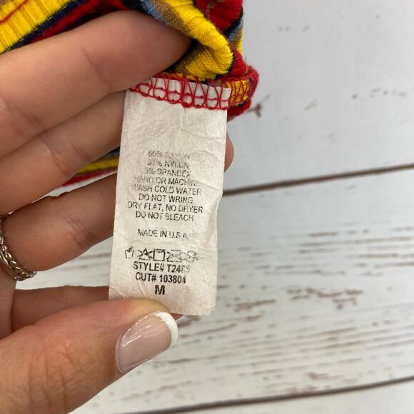 Windsor M Red Yellow Stripe Strapless Ribbed Cropped Tube Top - Picture 6 of 6